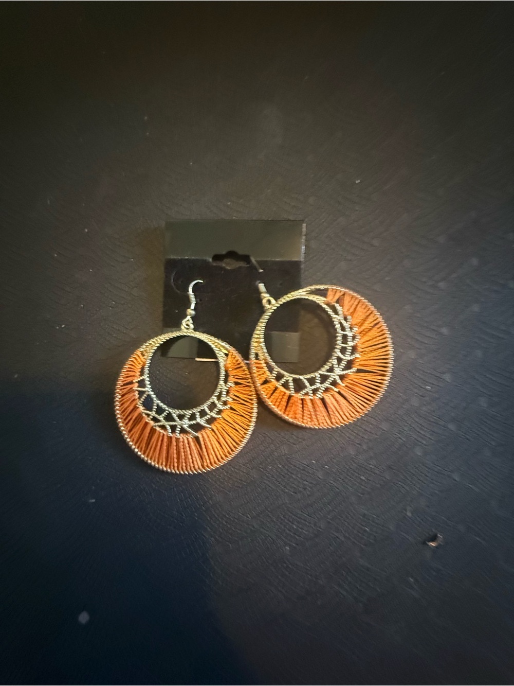 Boho Orange Thread Hoop Earrings - Unbranded 2